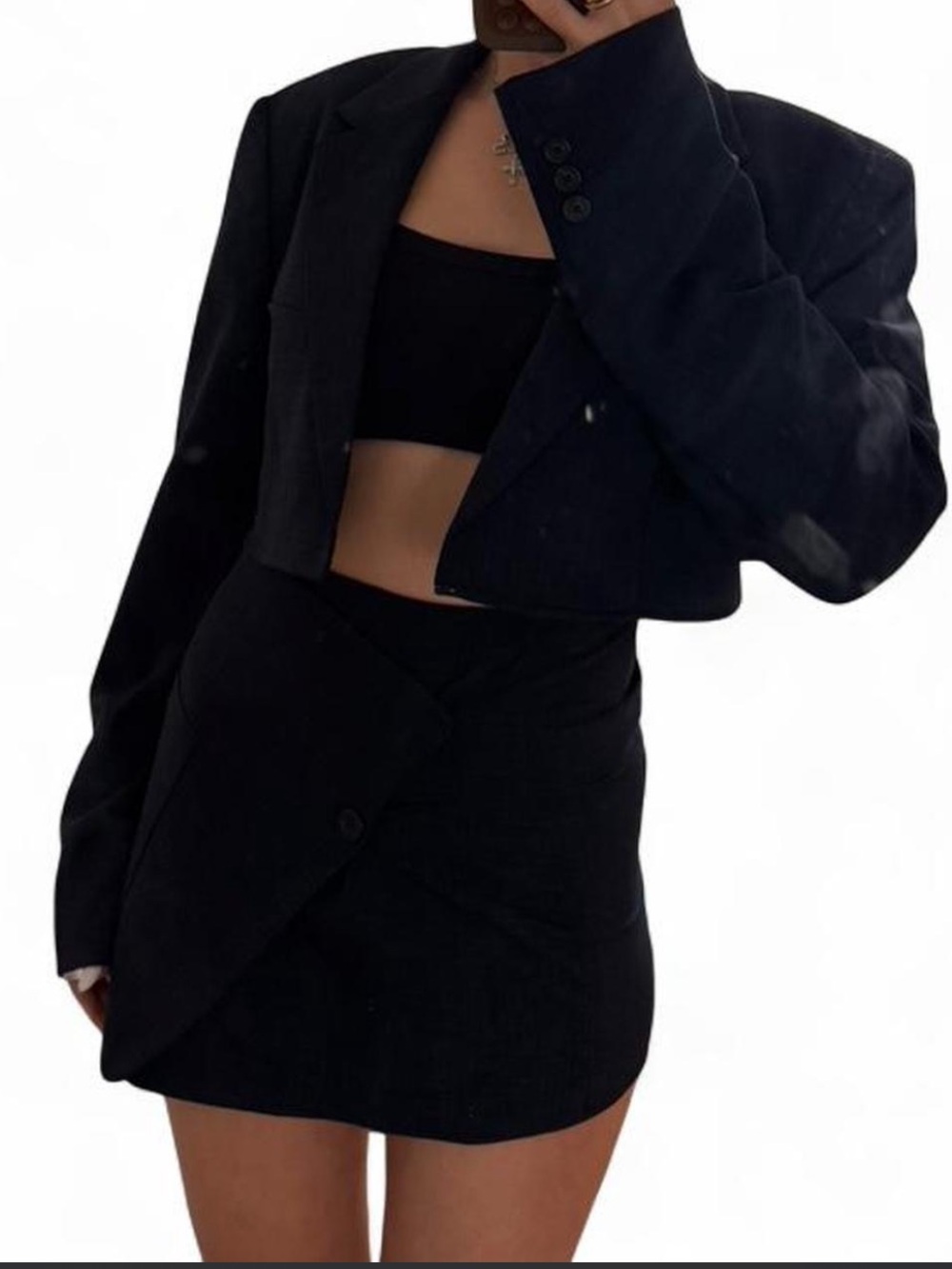 Prada Cropped Navy Blazer and Skirt Set - Picture 3 of 12